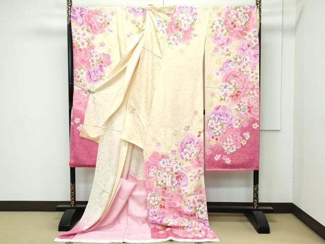 ● 上 松田聖子 振袖 仮絵羽 刺繍 草花文 暈し染め 金彩 ♥ s 6