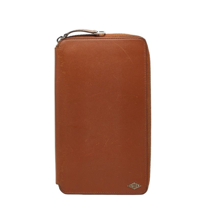 カルティエ ロゴ 長財布 トラベルケース オーガナイザー ブラウン レザー レディース CARTIER 1 0250268