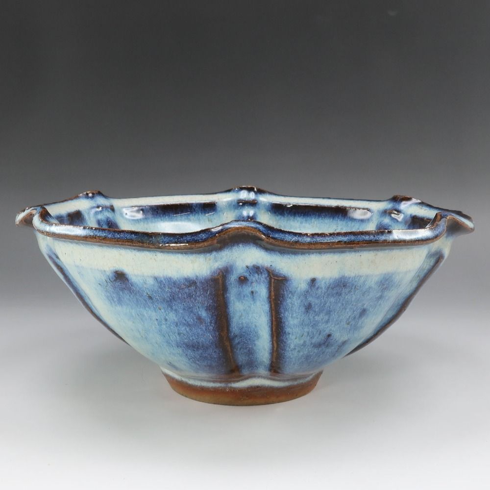 kyoyaki】京焼 河井寛次郎 作 【 河井紅苑識箱 】 紫紅六辨鉢 陶磁器 _