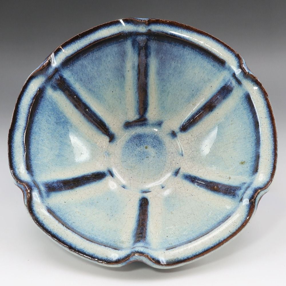 kyoyaki】京焼 河井寛次郎 作 【 河井紅苑識箱 】 紫紅六辨鉢 陶磁器 _