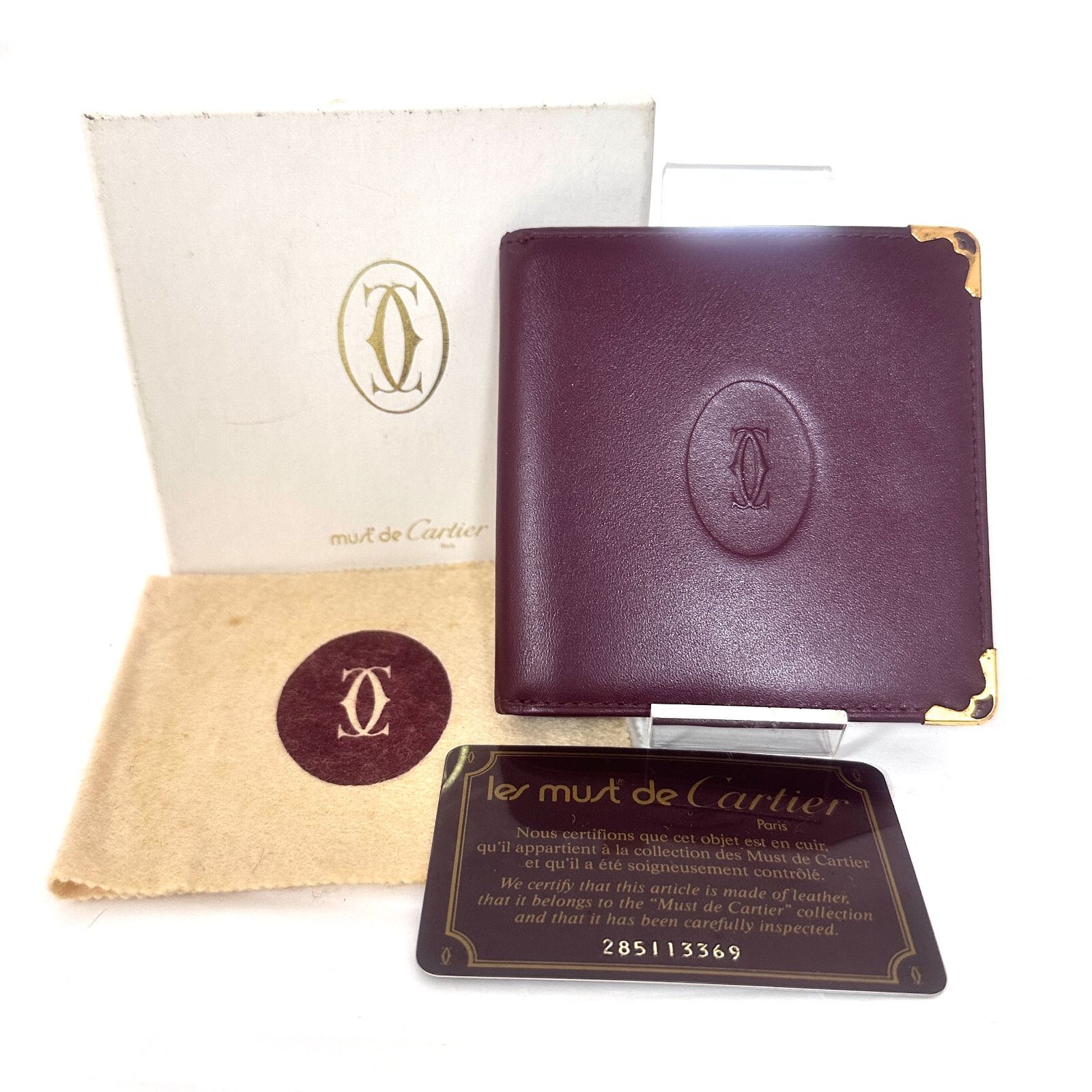 SD 3109 Cartier カルティエ マストライン ボルドー レザー 二つ折り財布 コンパクトウォレット 札入れ 小銭入れ