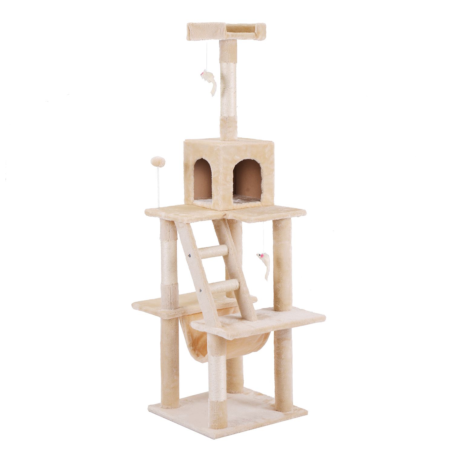 キャットタワー 据え置き 麻紐全高155 cm ベージュ