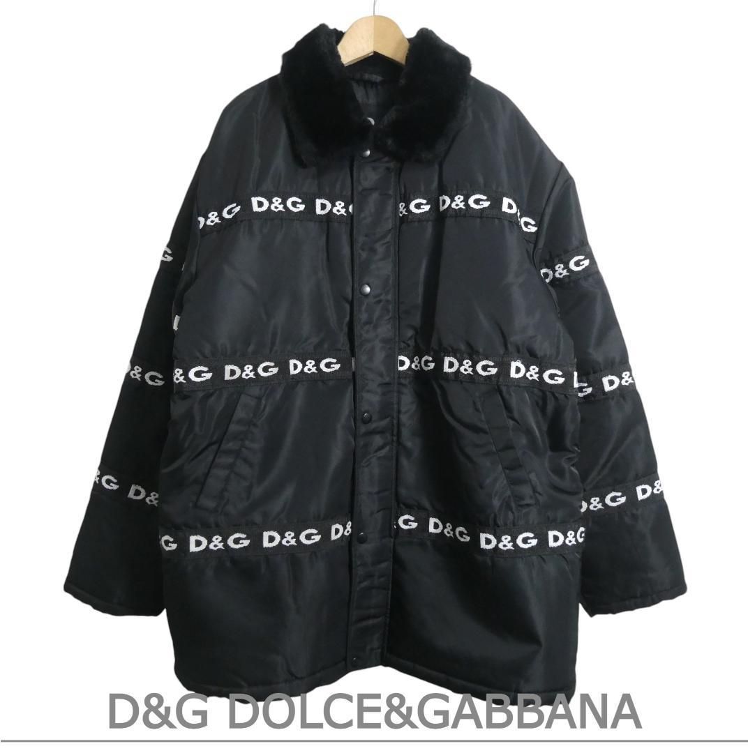 D G DOLCE GABBANA ディー＆ジー ドルチェ＆ガッバーナ サイズⅬ オーバーサイズ 中綿 パデッドジャケット ブルゾン フルジップ ロゴ テープライン ファー 黒 ブラック メンズ