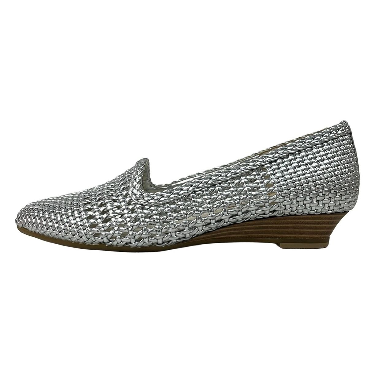 DIANA ダイアナ パンプス 24 1 2 レディース シルバー ウェッジソール 編み込み レザー