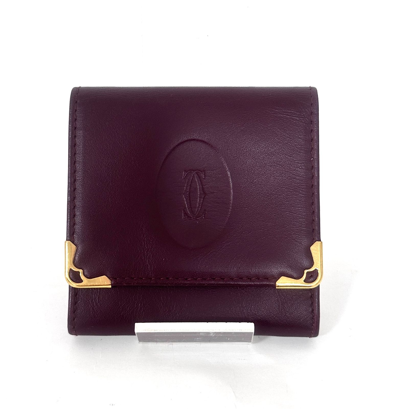 SD 4771 Cartier カルティエ マストライン ボルドー レザー 二つ折り財布 コンパクトウォレット コインケース 小銭入れ