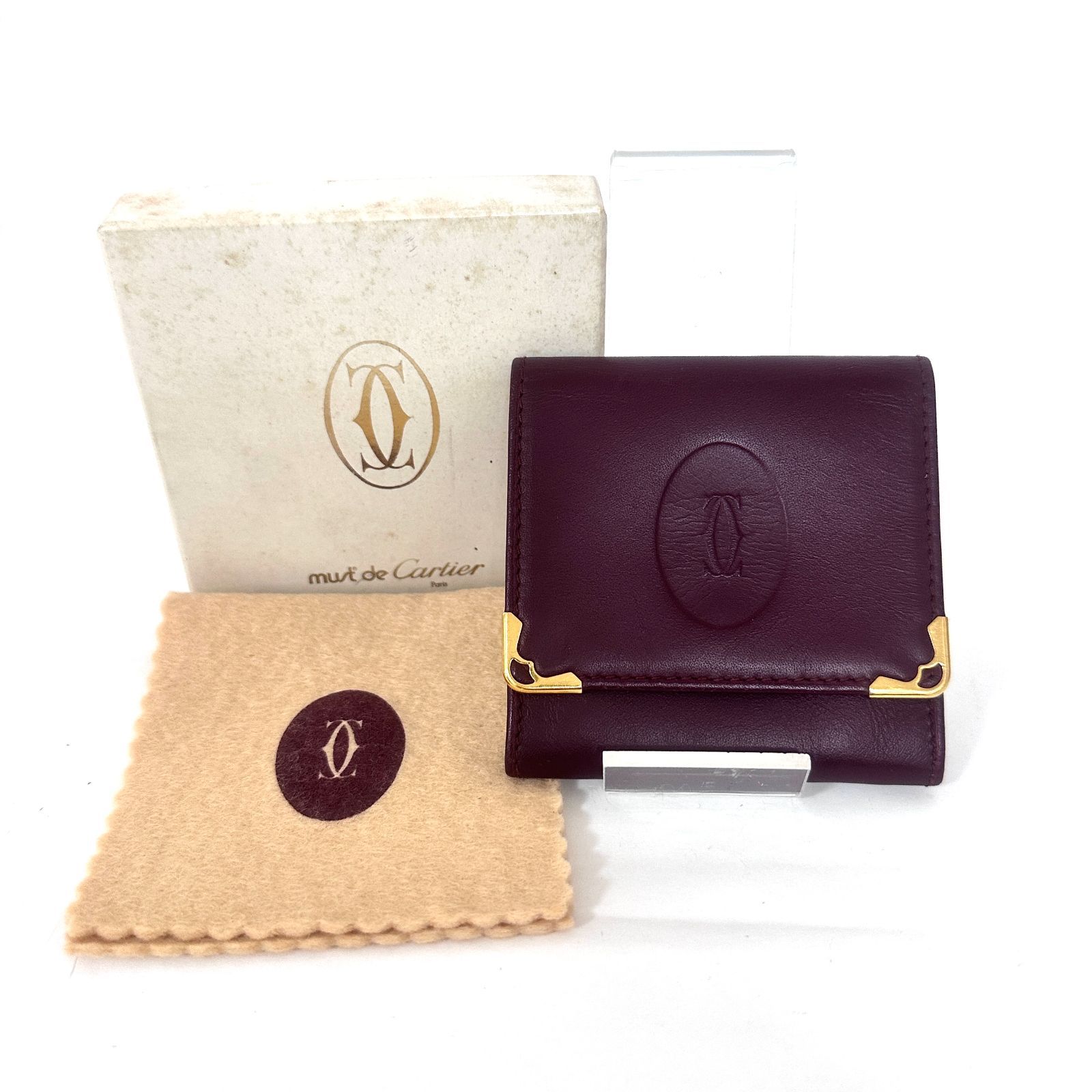 SD 4771 Cartier カルティエ マストライン ボルドー レザー 二つ折り財布 コンパクトウォレット コインケース 小銭入れ