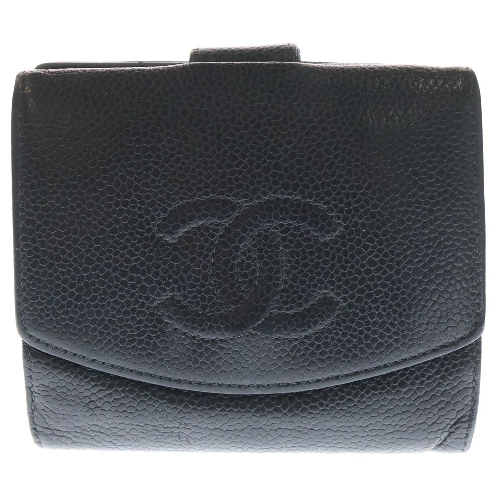 CHANEL シャネル キャビアスキン 二つ折り財布 ウォレット ブラック