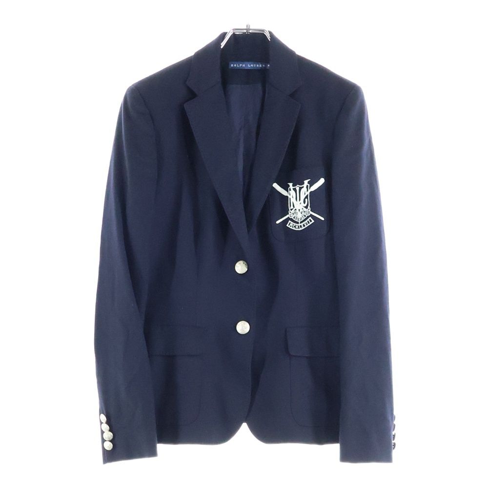RALPH LAUREN ラルフローレン カレッジ ロゴエンブロイダリー 2 B ウール シングルテーラードジャケット ネイビー レディース