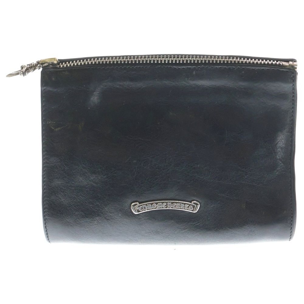 CHROME HEARTS クロムハーツ クロスパッチ付きダガージップ レザーコスメポーチ