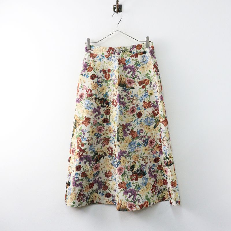 2025 SS ロイスクレヨン アンドエルシー Lois CRAYON ellecy ネコハナゴブランスカート M アイボリー 猫 花 フ