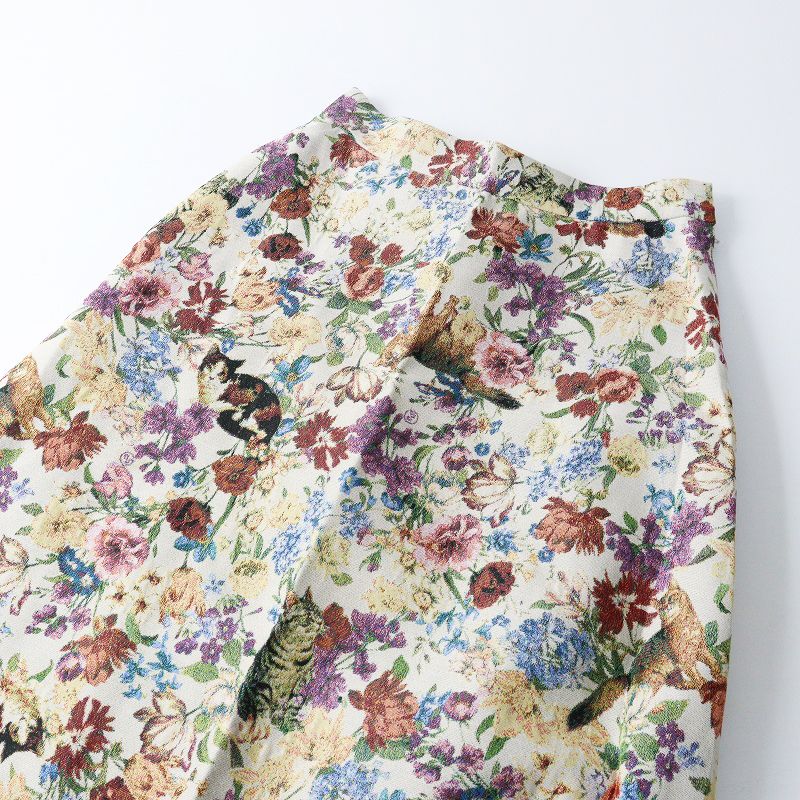 2025 SS ロイスクレヨン アンドエルシー Lois CRAYON ellecy ネコハナゴブランスカート M アイボリー 猫 花 フ 高評価 ストレート