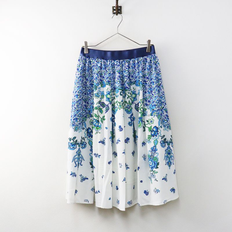 2025 SS ロイスクレヨン Lois CRAYON サニーペイズリースカート M ホワイト フラワー ギャザー フ ゴム