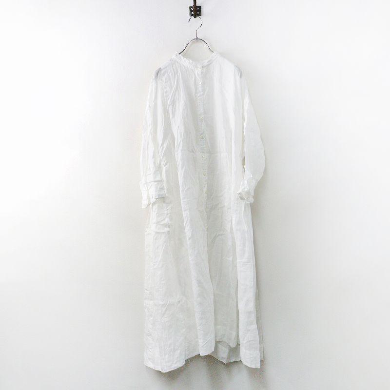 ネストローブ nest Robe ラミースタンドフリルドルマンワンピース F オフホワイト ギャザー シャツ 前開き