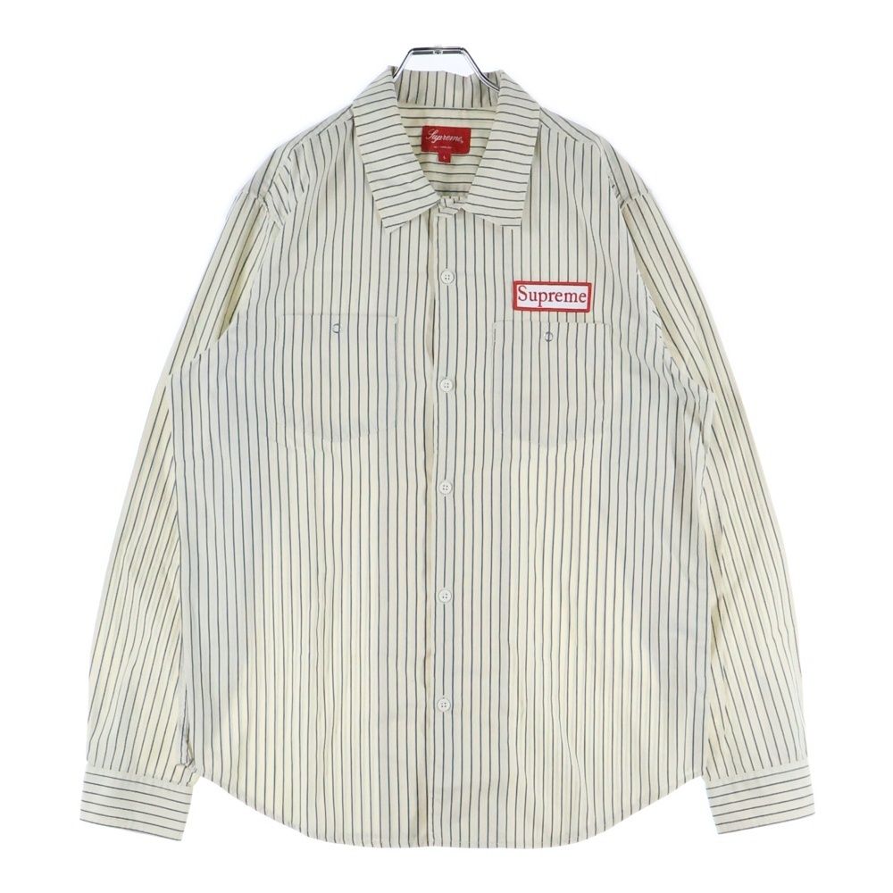 SUPREME シュプリーム 14 SS Striped Work Shirt ストライプ 長袖 ワークシャツ クリーム