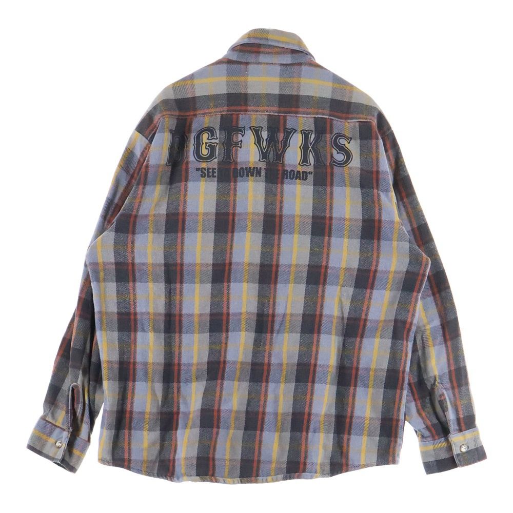 FIVE ファイブブラザー 90 S VINTAGE THE DRAGONFLY WORKS カスタムプリント チェック柄 ヘビーフランネル 長袖シャツ グレー