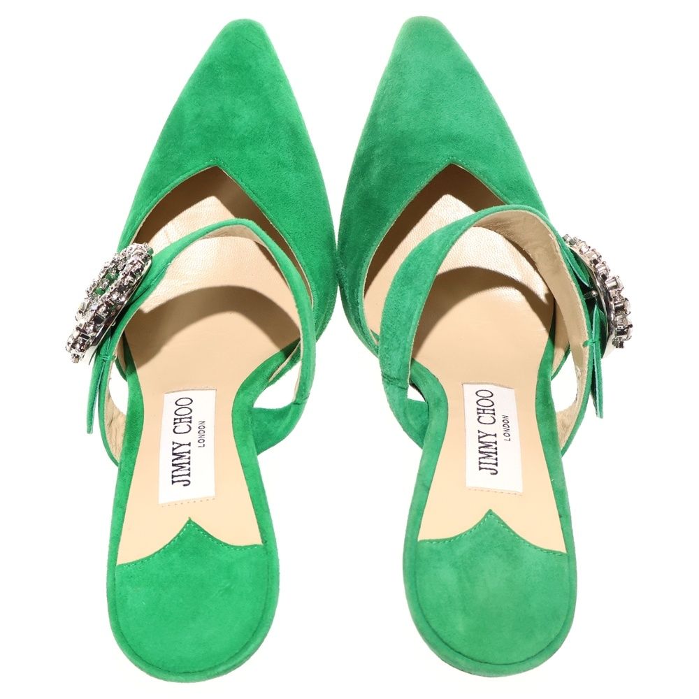 JIMMY CHOO ジミーチュウ グリーン ハイヒール 34.5 JIMMY CHOO (ジミーチュウ) MARTA 90 ミュール クリスタル パンプス