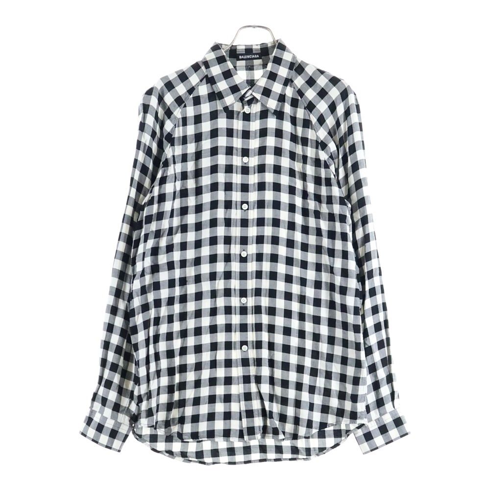 バレンシアガ レーヨン チェック ラグラン 長袖シャツ ブラック ホワイト 625543 TIM 13