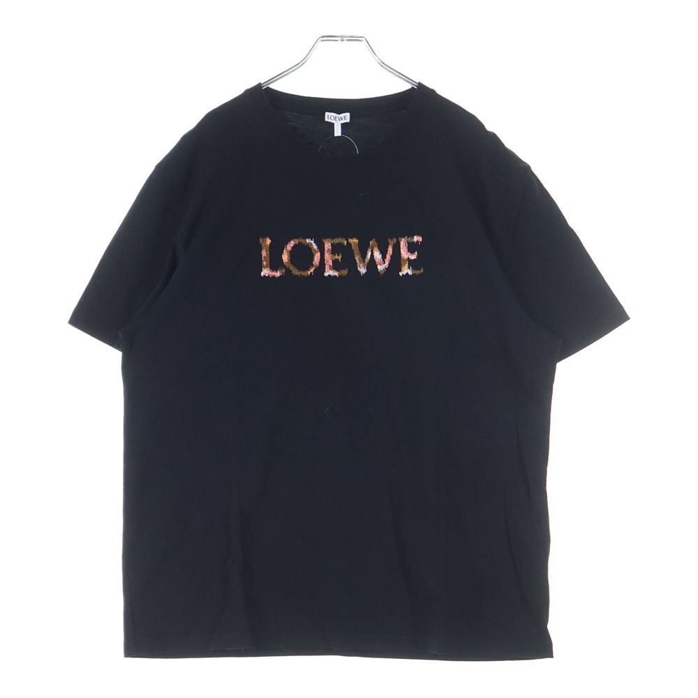 LOEWE ロエベ ロゴ刺繍半袖Tシャツ クルーネックカットソー ブラック
