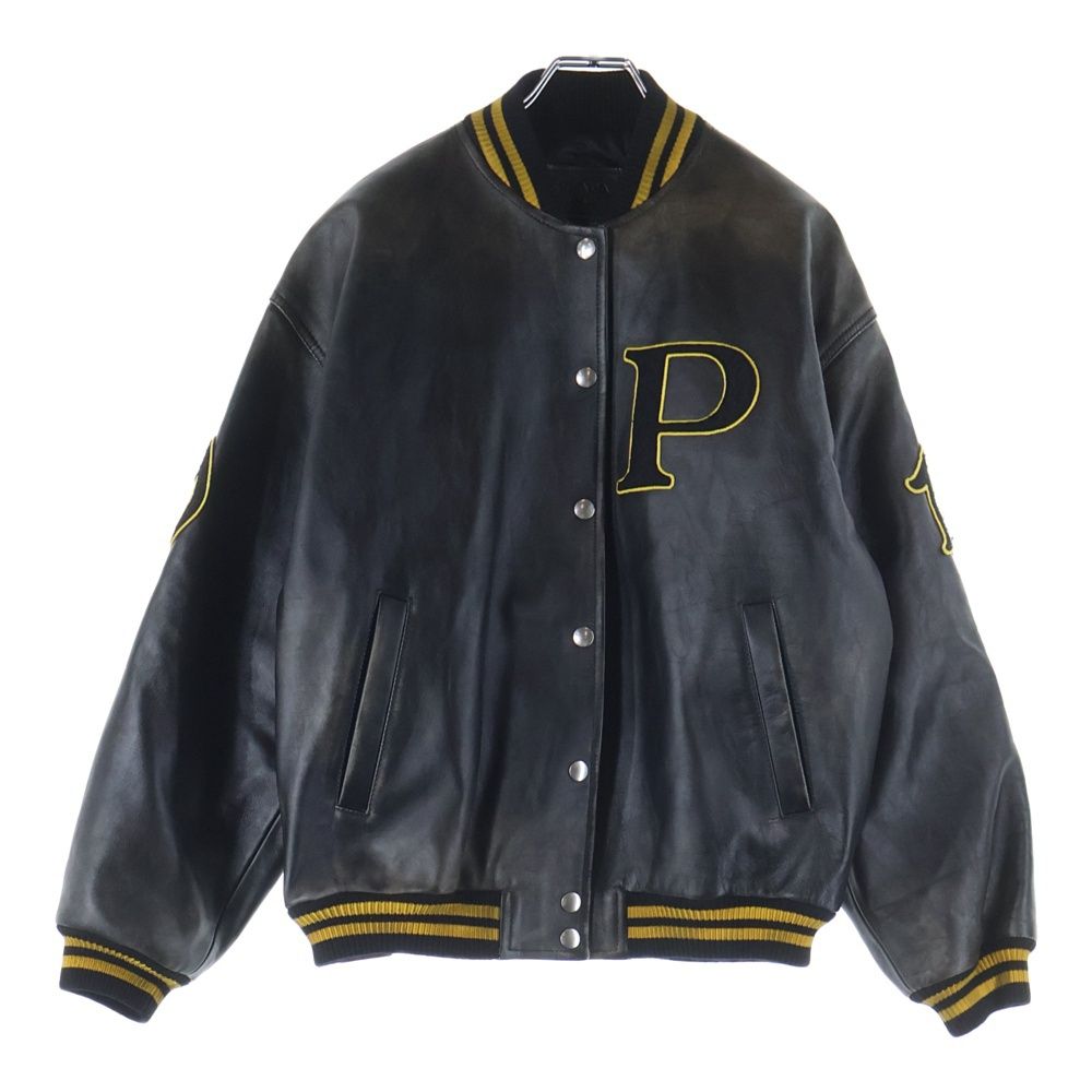 PRADA プラダ Leather Bomber Jacket ロゴワッペン ヴィンテージ加工 レザーボンバージャケット ブルゾン ブラック UPW 518