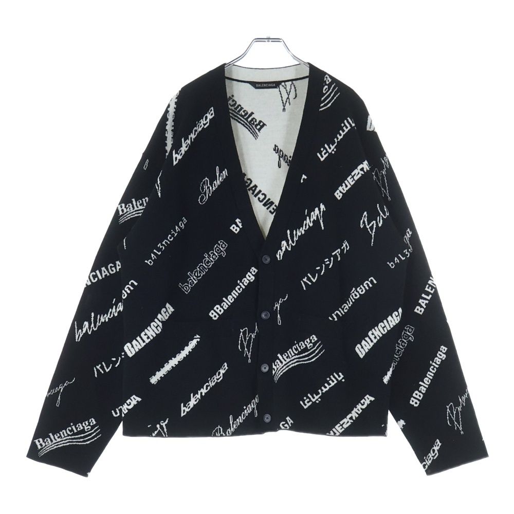 バレンシアガ 23 SS Logomania All Over Cardigan 総柄 ニットカーディガン ブラック