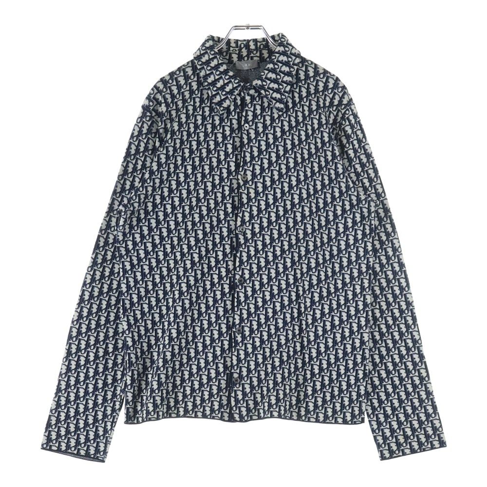 DIOR ディオール 20 SS Oblique Overshirt オブリーク 総柄コットン長袖オーバーシャツ ベージュ ネイビー