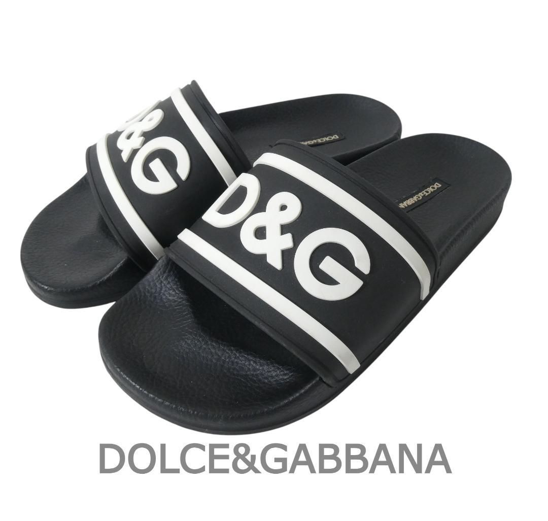 DOLCE GABBANA ドルチェ ガッバーナ サイズ36 約23㎝ D Gロゴ ラバー オープントゥ シャワーサンダル ビーチサンダル 黒 ブラック レディース