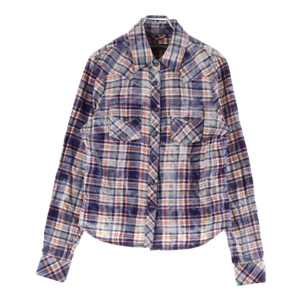 CHROME HEARTS クロムハーツ WESTN ウエスタンボタン 袖クロスパッチ スターボールボタン チェック 長袖シャツ オレンジ ブルー