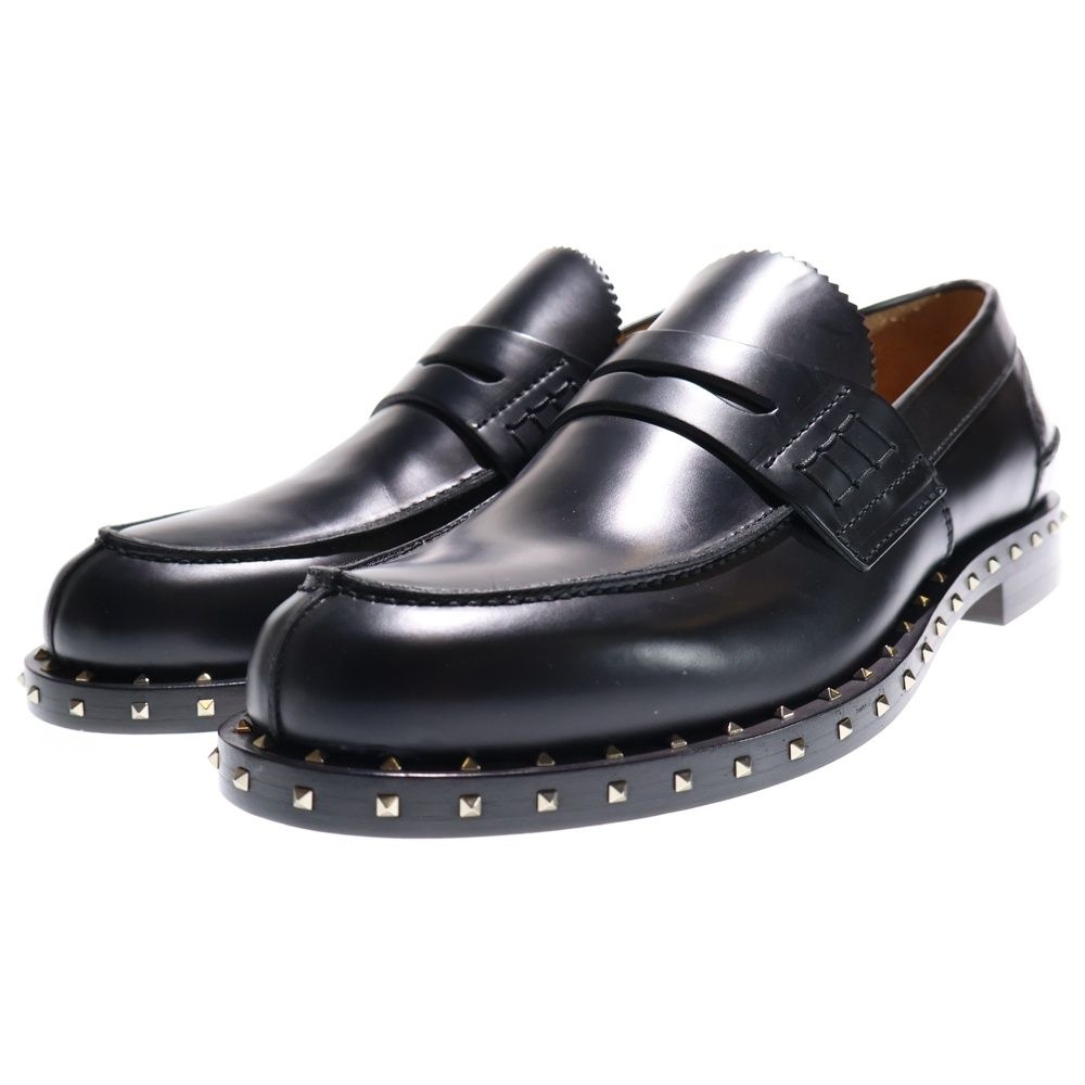 VALENTINO ヴァレンティノ スタッズ付き レザー ペニーローファー コインローファー ブラック