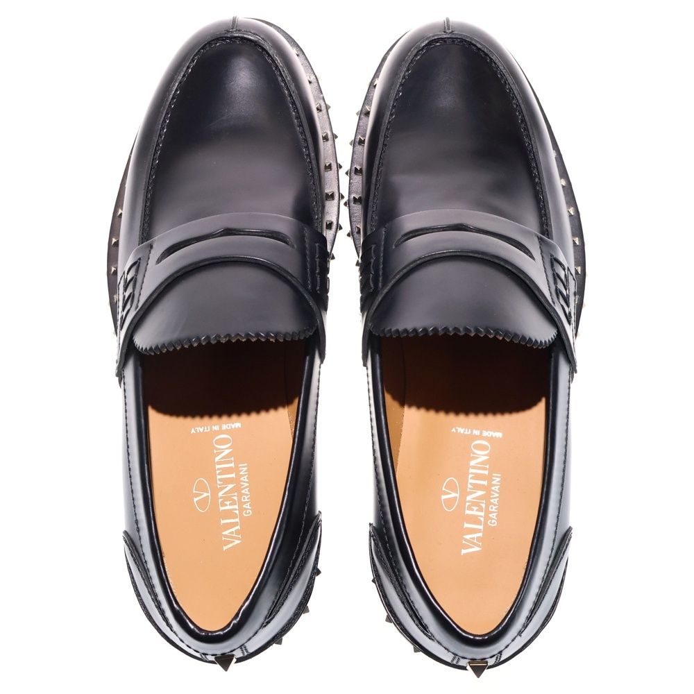  VALENTINO ヴァレンティノ スタッズ付き レザー ペニーローファー コインローファー ブラック その他 靴