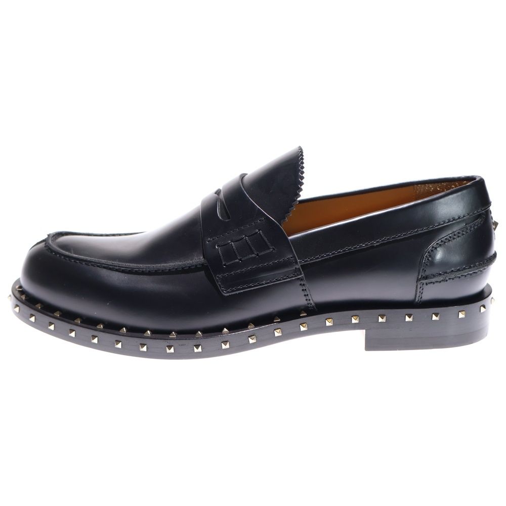 VALENTINO ヴァレンティノ スタッズ付き レザー ペニーローファー コインローファー ブラック