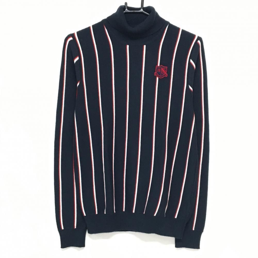 美品】ジャックバニー タートルネックセーター ネイビー×レッド×白