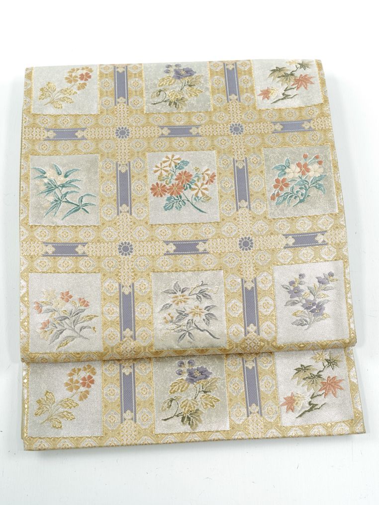 リサイクル 袋帯 ♥品 本金箔 格天井 草花 西陣織 正絹 _ 西陣 フォーマル 礼装 セミフォーマル 結婚式 入学式 卒業式 お呼ばれ パーティ お茶会 仕立て上がり fo 5425 sf