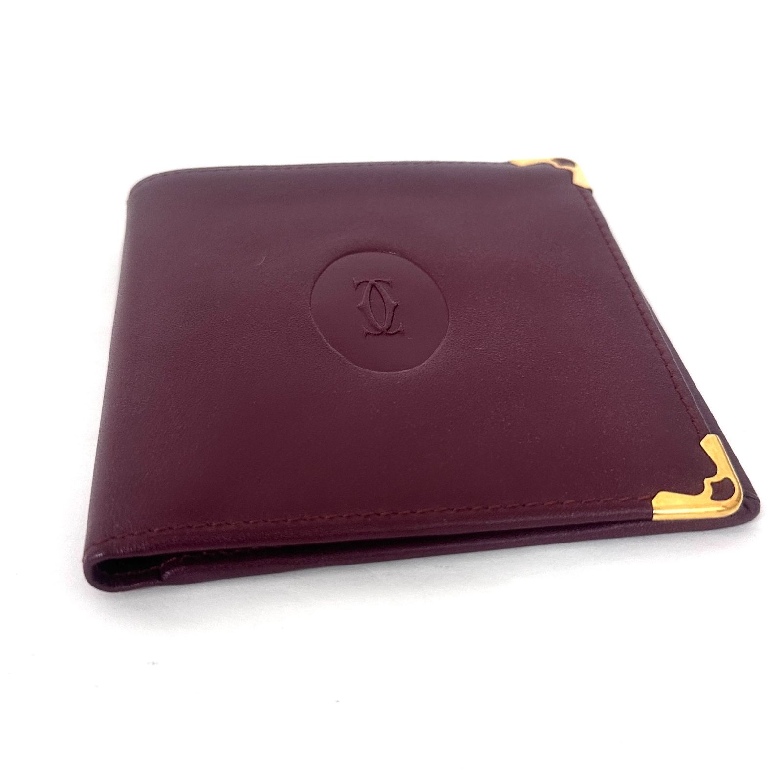  SD 3526 Cartier カルティエ マストライン ボルドー レザー 二つ折り財布 コンパクトウォレット 二つ折り財布 折り財布