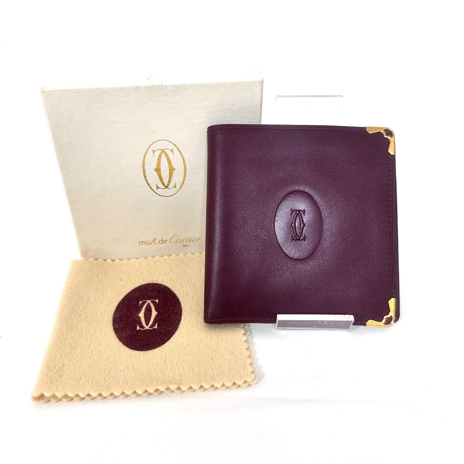 SD 3526 Cartier カルティエ マストライン ボルドー レザー 二つ折り財布 コンパクトウォレット