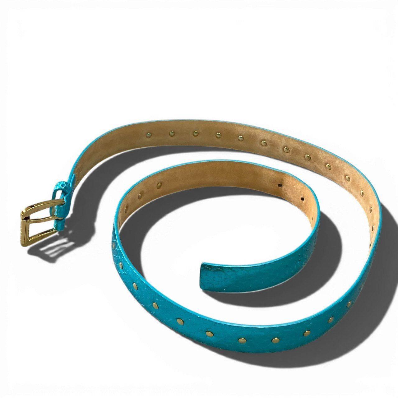  a 6 CELINE セリーヌ ベルト 型押し メタリック イタリア製 ターコイズブルー レザー 本革 レディースk 02 i ベルト 小物