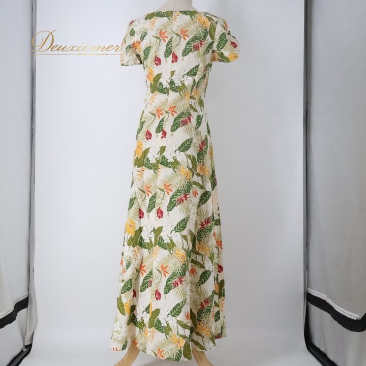 フラダンス 衣装 ワンピース ドレス ホワイト系 ハワイアンプリント