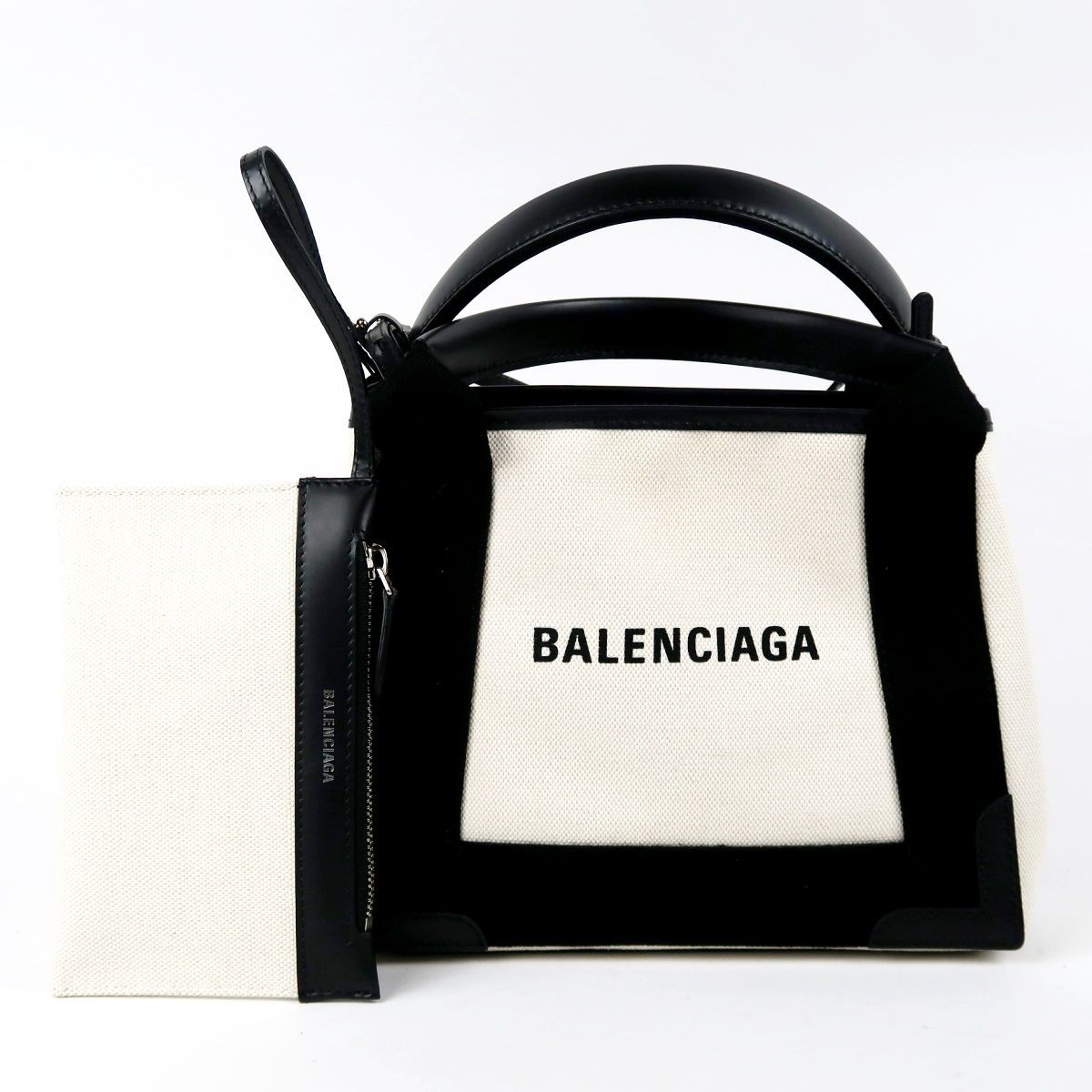 ♥ バレンシアガ ネイビーカバス XS 2 WAYショルダー ハンドバッグ キャンバス×レザー TV 55