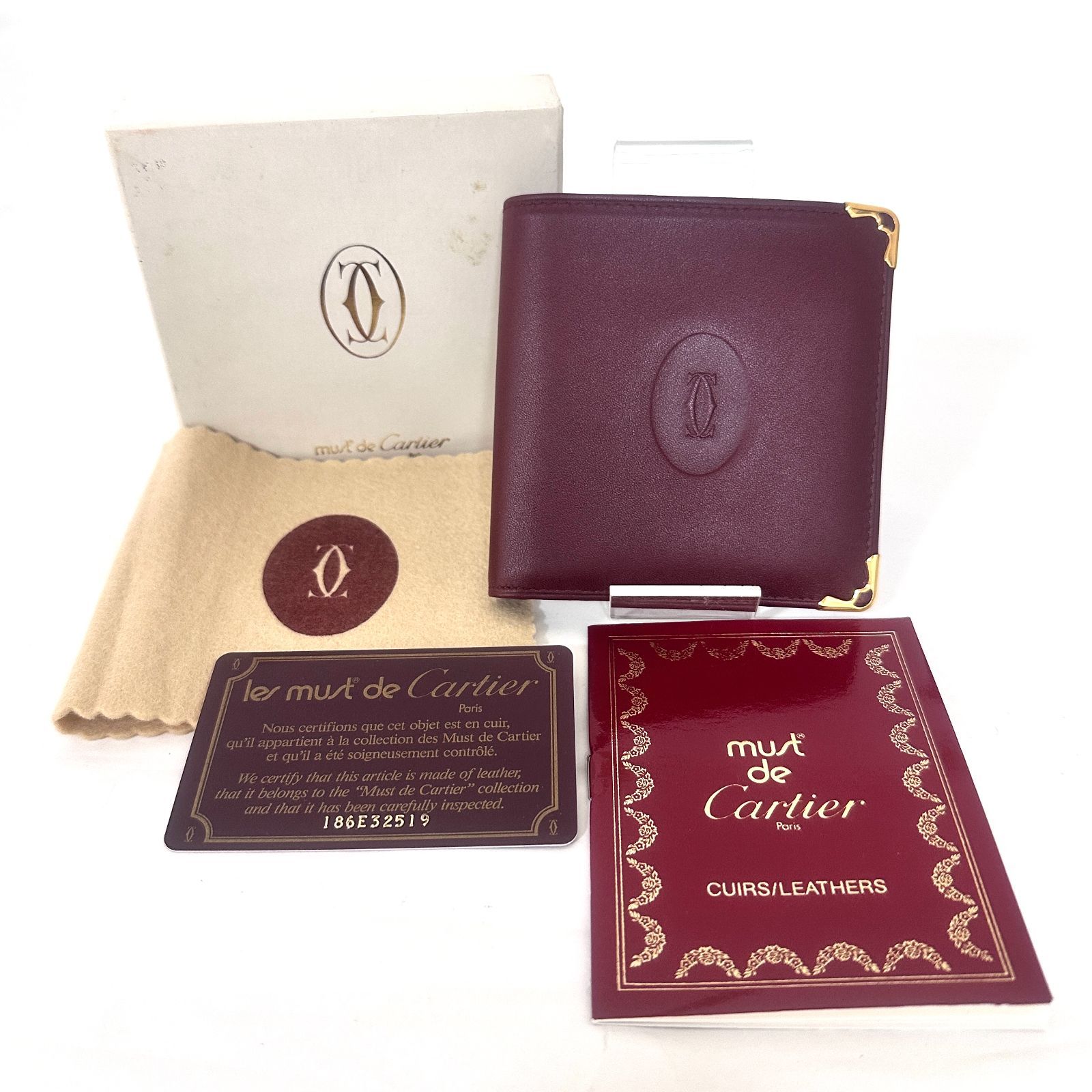 SD 3198 Cartier カルティエ マストライン ボルドー レザー 二つ折り財布 コンパクトウォレット