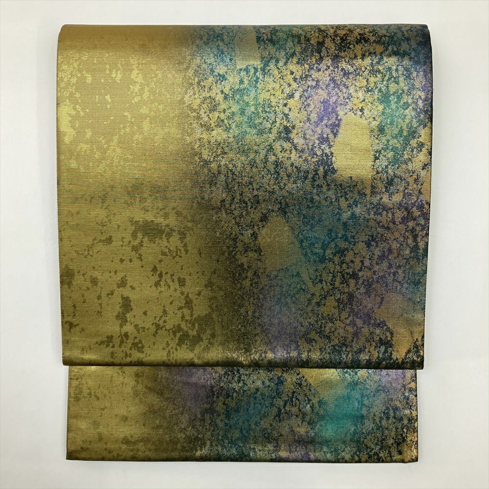 たんす屋 リユース帯 帯 袋帯 金 フォーマル セミフォーマル 六通 焼き箔 グラデーション 青緑 紫