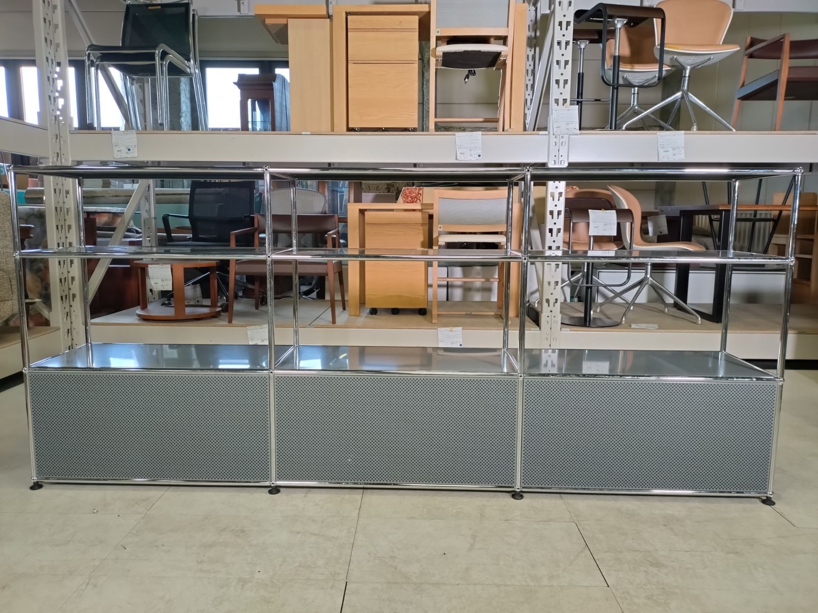 USM Haller ハラ― システム キャビネット 3段3列 オフィス リビング収納 カスタム 棚 デザイン 家具 インテリア 配送不可 バスケット付きキャビネット AVボードセット