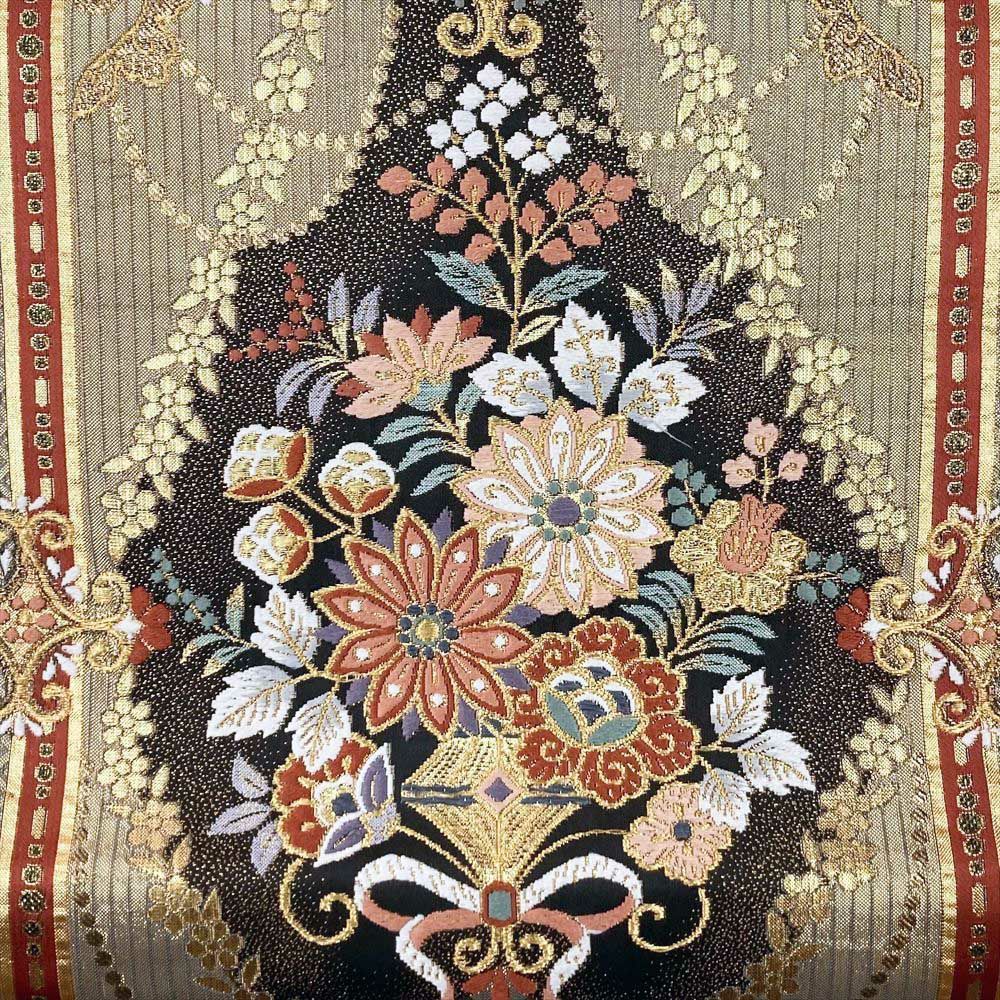 たんす屋 リユース帯 帯 袋帯 金 フォーマル セミフォーマル 六通 花 オリエンタル模様 春夏対応 袋帯 