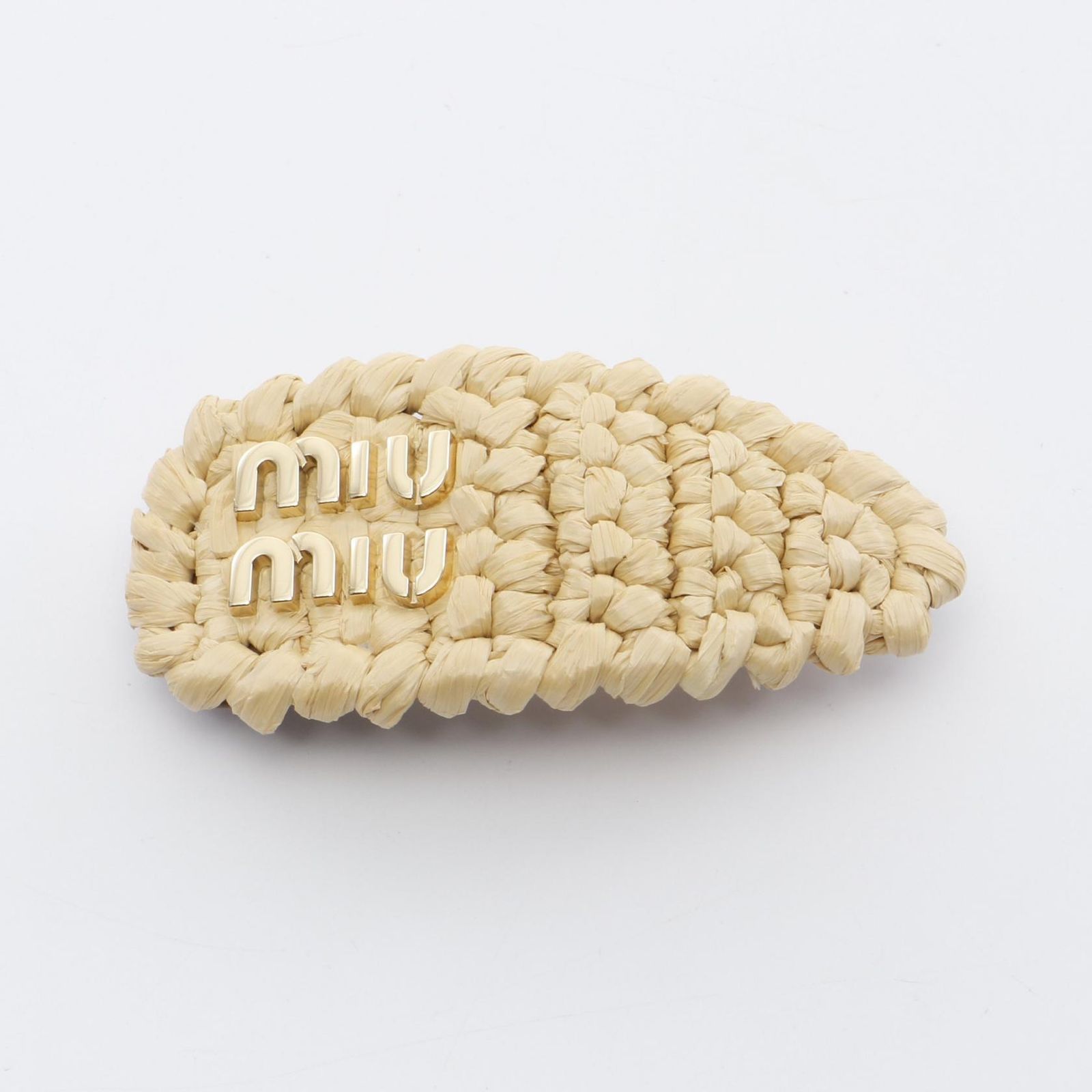 ミュウ Miu ヘアクリップ ベージュ レザー レディース