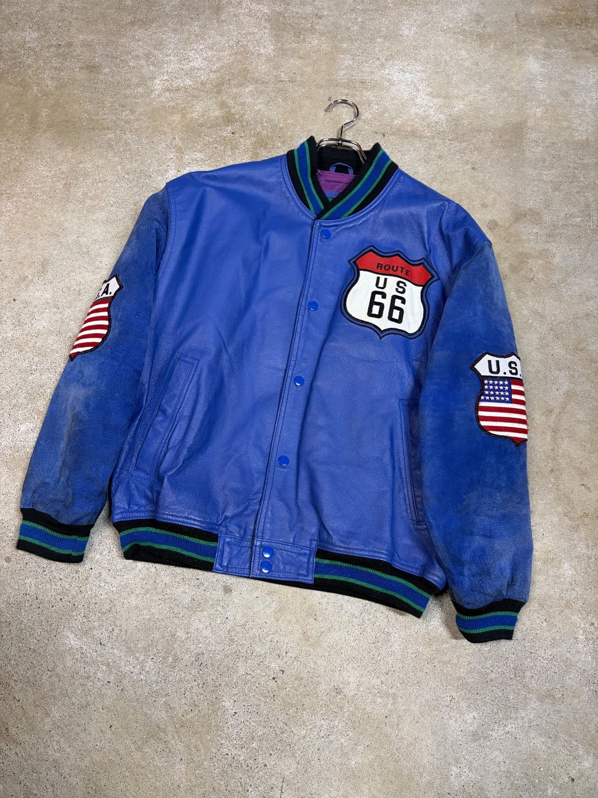 80's Route 66 スタッズレザージャケット　ライダースジャケット 80's-90's ROUTE66 ポークレザースタジアムジャケット - メルカリ