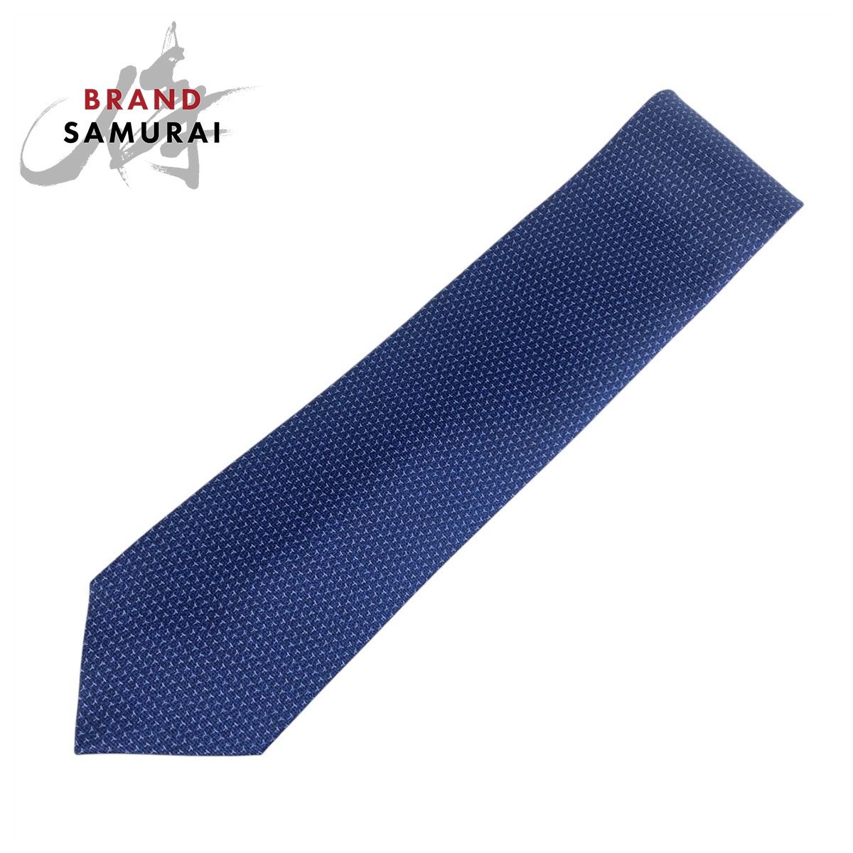 ♥ BVLGARI ブルガリ ネイビー ブルー シルク ネクタイ 剣先9 cm メンズ 506832