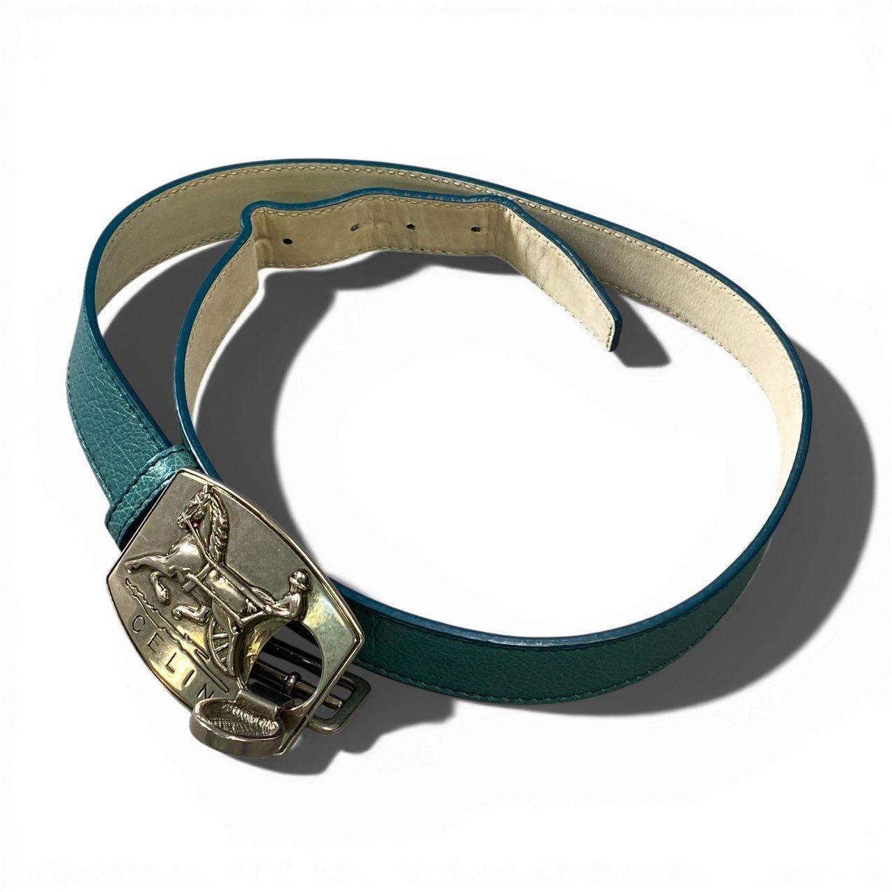 a6 CELINE セリーヌ ベルト 馬車 ロゴバックル イタリア製 M グリーン