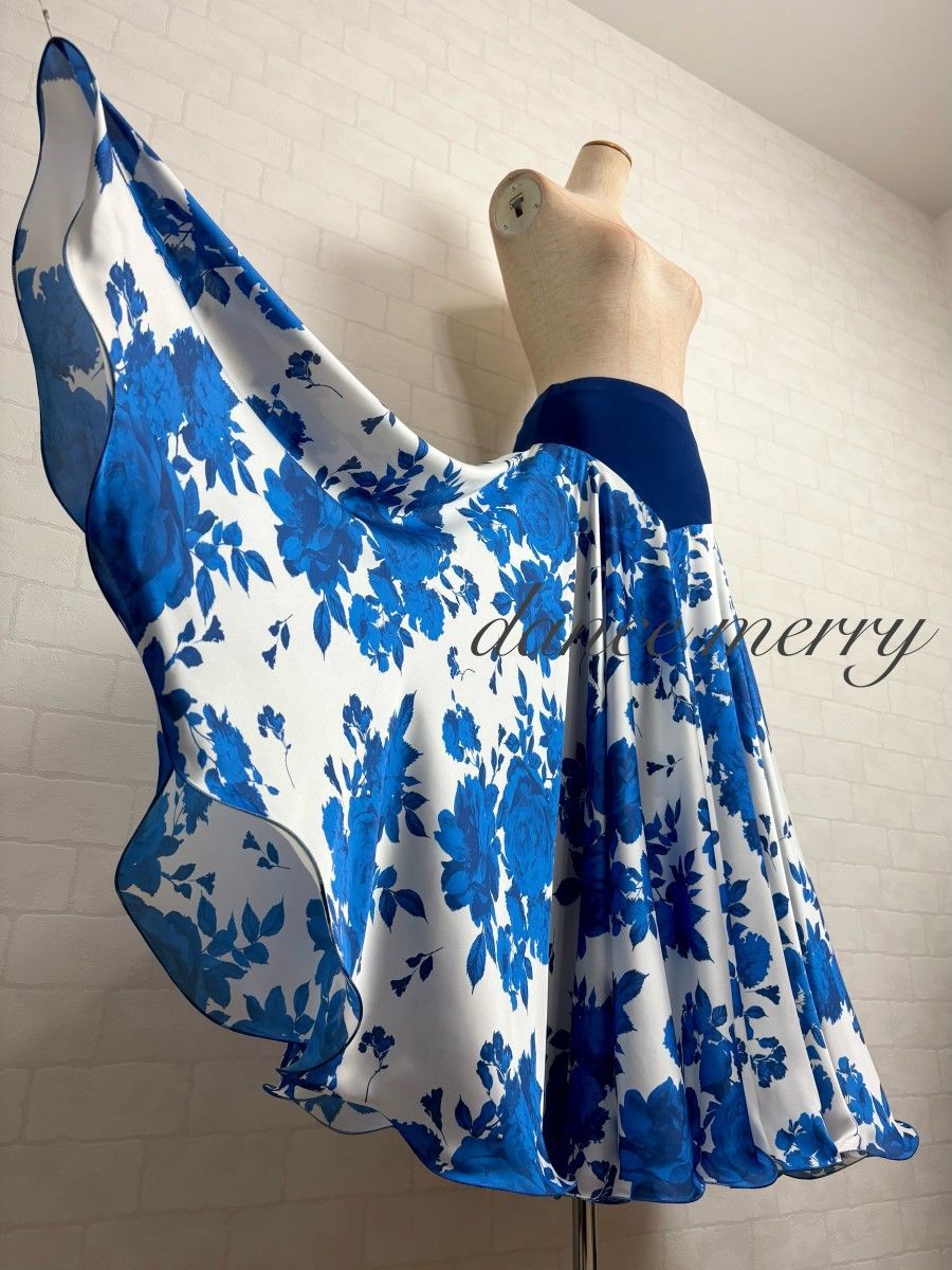 フ ー最大 パソドブレ パソ ワルツ 社交ダンス スカート 青 白 4705