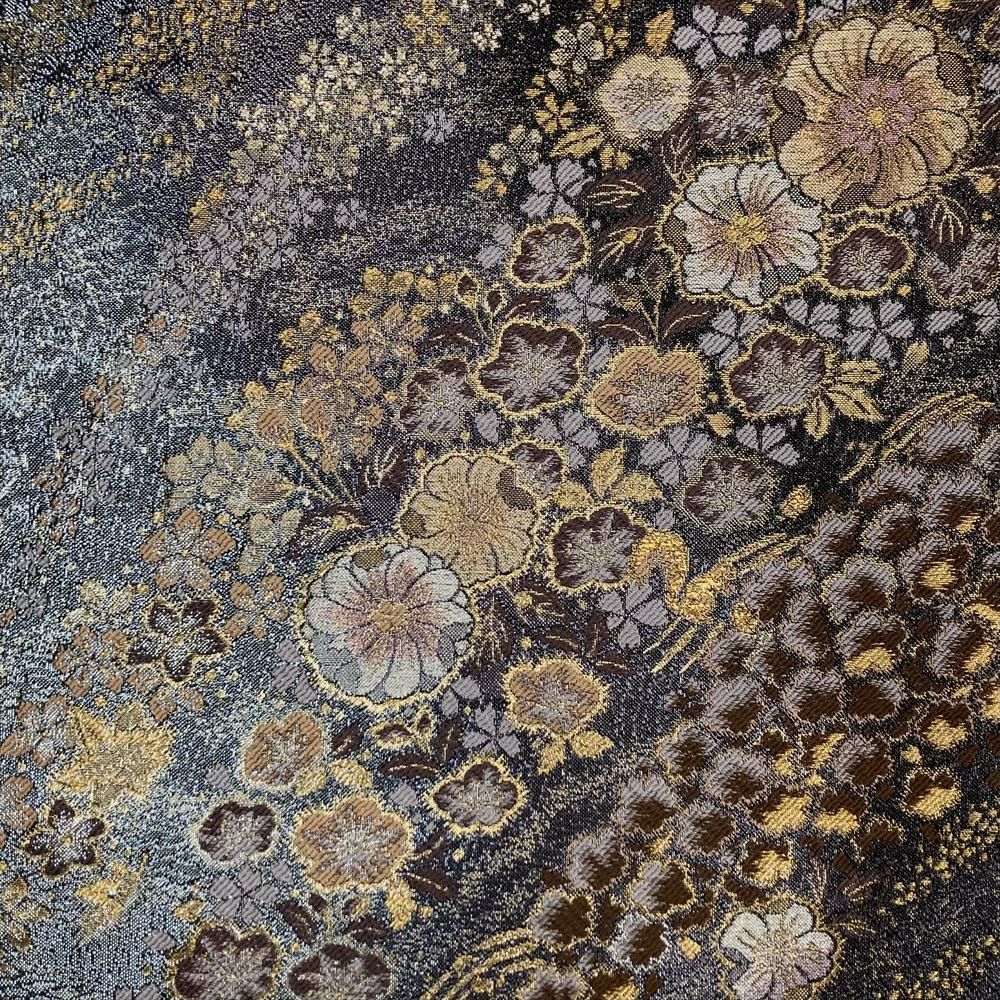 たんす屋 リユース帯 帯 袋帯 黒 フォーマル セミフォーマル 六通 金糸 銀糸 辻が花