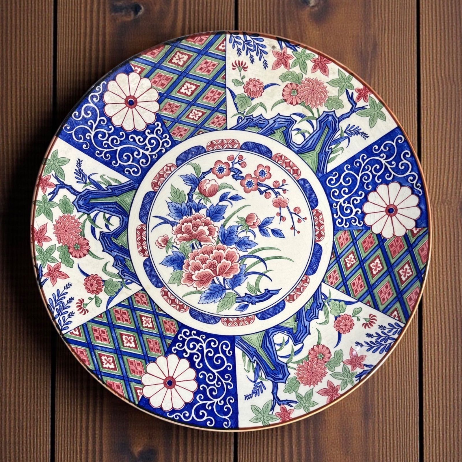 富永陶園 色絵 牡丹図 丸皿 大皿 取り皿 飾り皿 和食器 伊万里 昭和