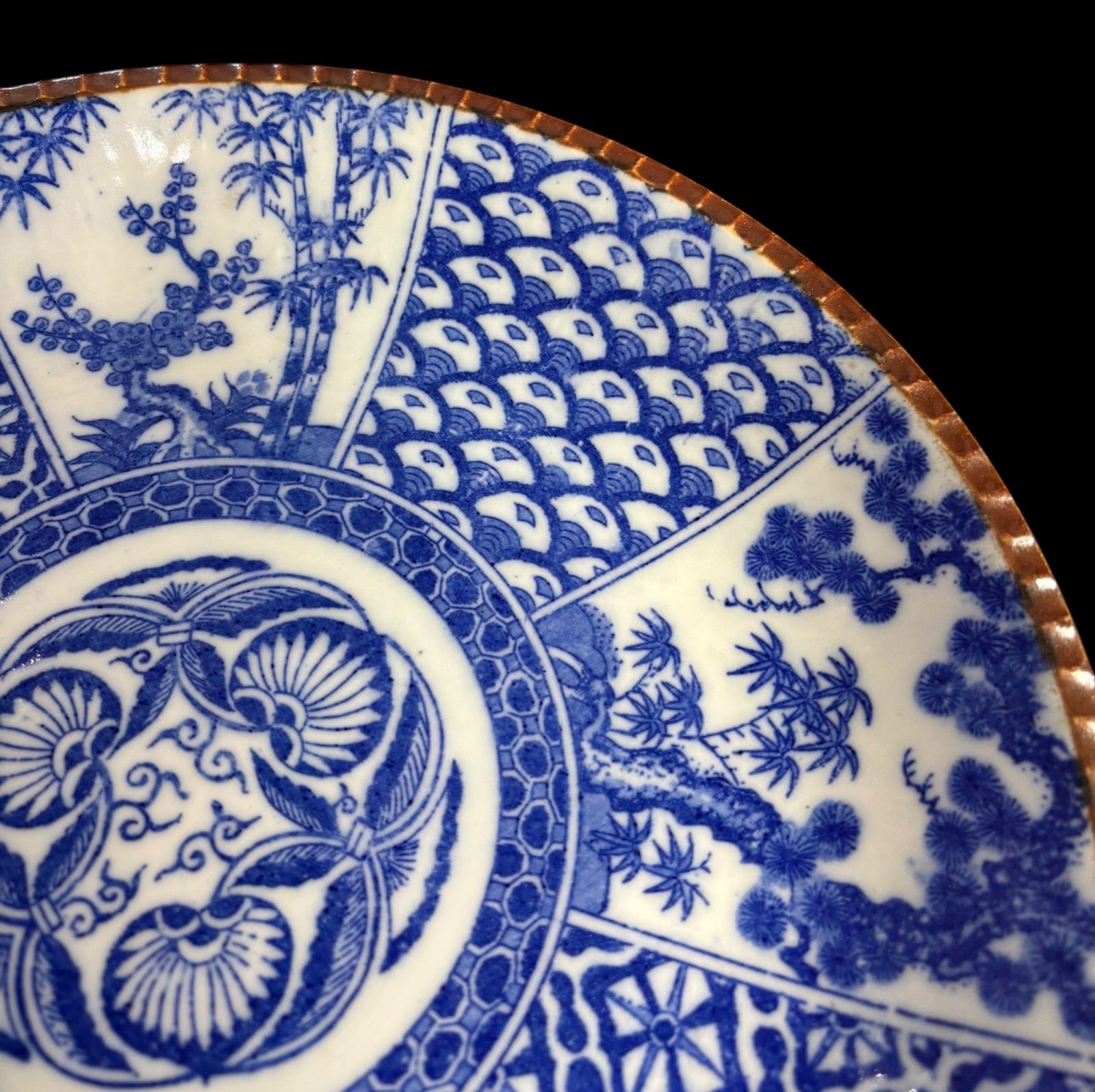 江戸時代 古伊万里 古染付上村印判松竹梅文大皿 約直径30.5cmWWTT167 江戸時代 古伊万里 古染付上村印判松竹梅文大皿 約直径30.5cmWWTT167