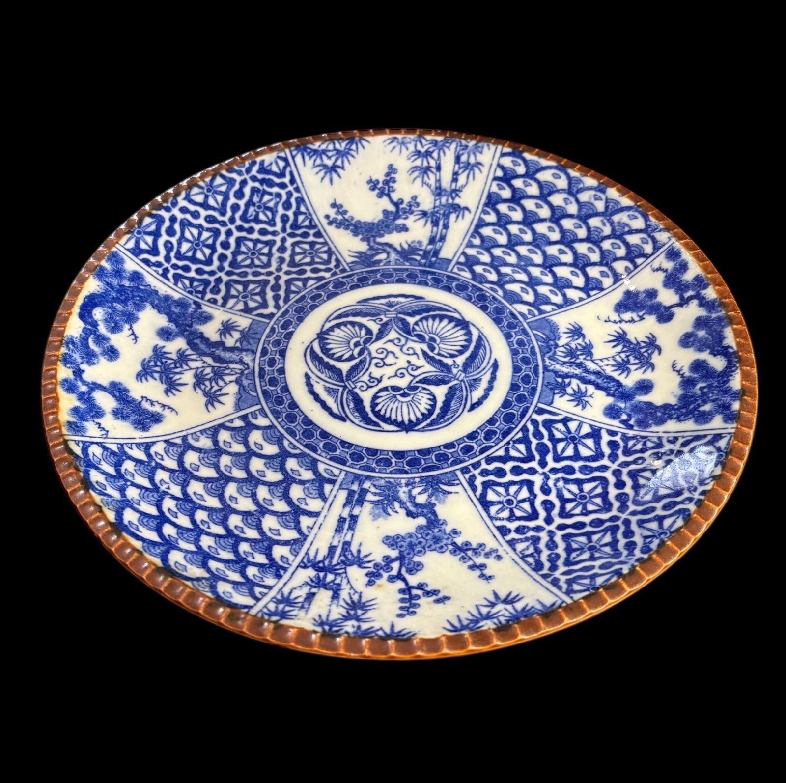 古伊万里 印判 松竹梅文図 染付 丸皿 イゲ皿 大皿 取り皿 飾り皿 和